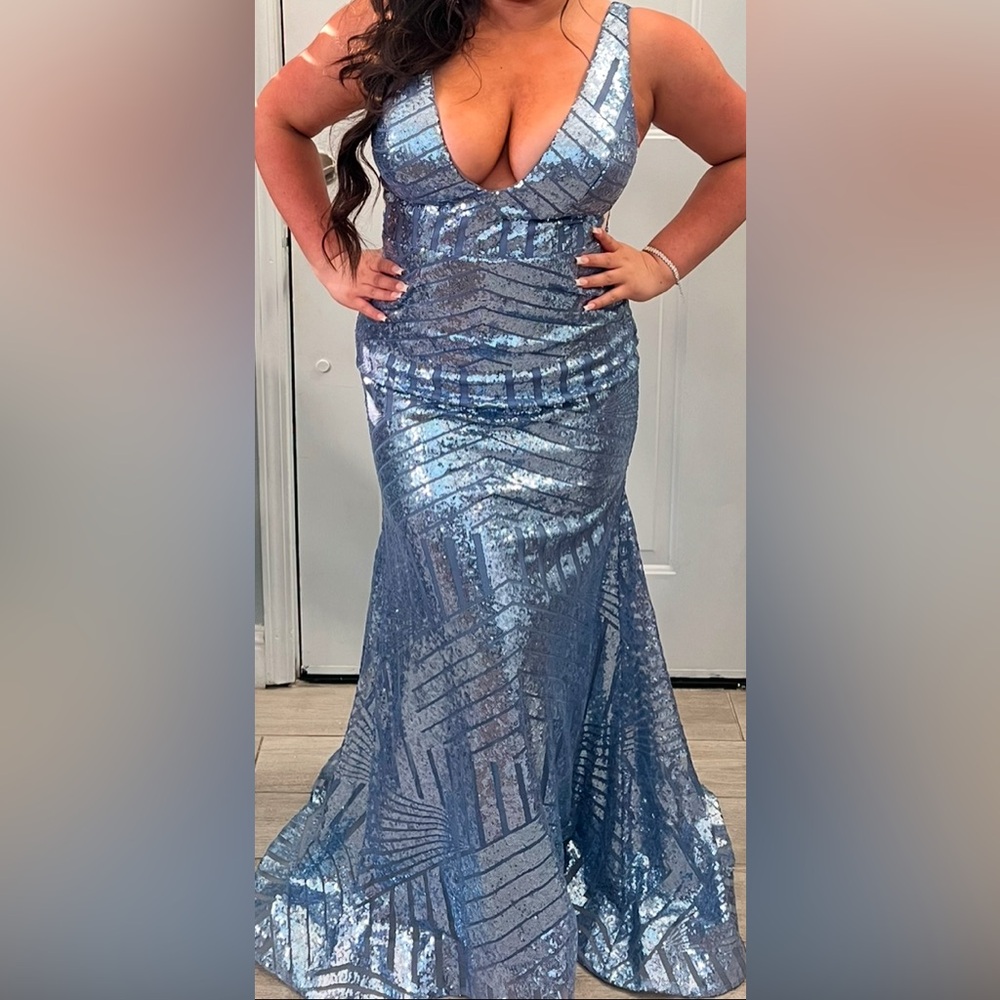 Blue Sequin Prom Gown